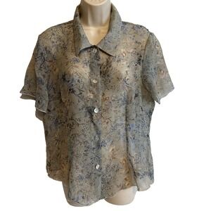 Believe Floral Sheer Chiffon Button Blouse 14 Short Sleeve Ethereal Romantic